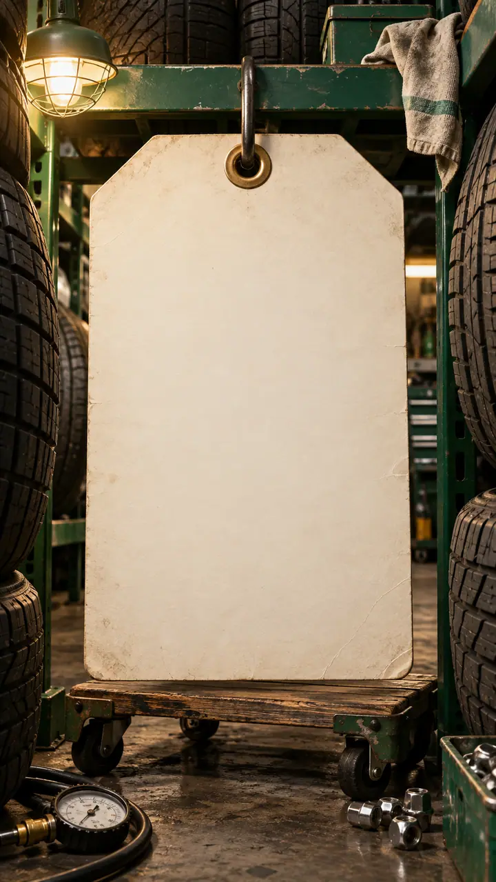 Generated portrait scene of the fictional garage, with a blank physical document