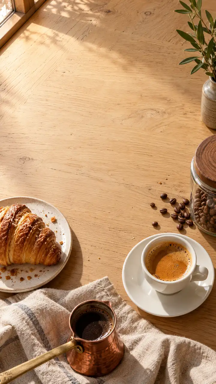 Generated portrait still life at the fictional bakery’s coffee counter.